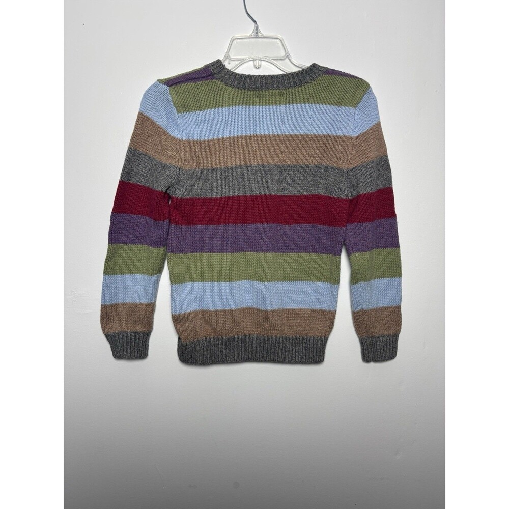 Lands End Sweater Women M Multicolor Striped Cotton/Lambswool Lg Slv Short Crew